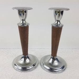 - 2 Ianthe metal wood candle holders made in England (Z28)